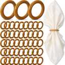 Thenshop 50 Pcs Decorative Wooden Napkin Rings Bulk Exquisite Round Dining Table Napkin Holder Buckles for Elegant Dining Valentine's Day Wedding Harvest Holiday Parties Home Gifting Mini Hanging Ring