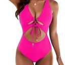 Blooming Jelly Womens Sexy One Piece Swimsuit Cut Out Slimming Bathing Suit V Neck Crisscross Back Swimwear, Large, Hot Pink