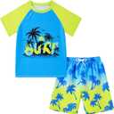 Boys Short Sleeve Rash Guard Swimsuit Set with Swim Trunks | Boys Bathing Suits for Swimming, Surfing, Rafting, Kayaking, Diving, Fishing, Waterski, Swim Team, Swim Meets, Lounging (Blue) Size 5 6