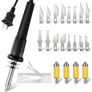 Honoson 22 Pieces Electric Hot Knife Cutter Tool Include Heated Knife Plastic Cutter With Multipurpose 16 Blades 4 Blade Holders Metal Stand For Soft Thin Plastic Foam Stencils(Black)