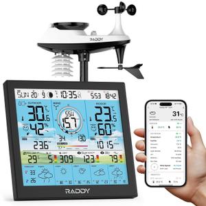 Raddy WF-120P Professional Wi-Fi Weather Station with App Control, 10 HTN Color Display, Indoor/Outdoor Temp & Humidity, UV & Light Index, PM2.5 AQI, 5-Day Forecast, 7-in-1 Outdoor Sensor for Farm