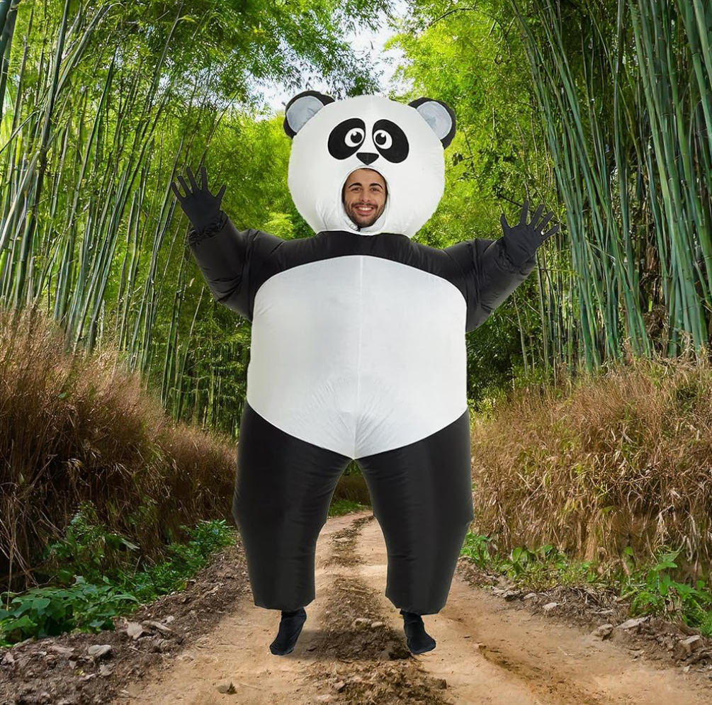 Morph Inflatable Panda Costume for Adults - Animal Suit with Built-In Fan and Gloves, Funny Giant Panda Halloween Fancy Dress