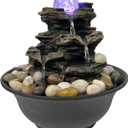 Spinning Orb Rock Cascading Tabletop Fountain, Zen Meditation Indoor Waterfall Feature with Colored LED Light & ON/Off Switch for Home Office Bedroom Relaxation