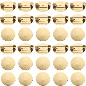 uxcell 50 Pcs Gold Brooch Blank Round Trays with Pin Metal Brooch Clasp Clip Pins Disc Base for Corsage ID Badges Name Cards Tags DIY Craft (16mm/0.6")