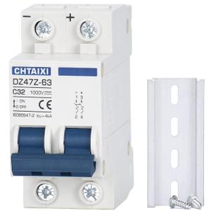 DC Miniature Circuit Breaker, 2 Pole 1000V 32 Amp Isolator for Solar PV System, Thermal Magnetic Trip, DIN Rail Mount, Chtaixi DC Disconnect Switch C32