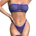 Kaei&Shi Sheer Mesh Lingerie Set, Sexy Bra And Panty 4PC, Strapless Choker (Size M)