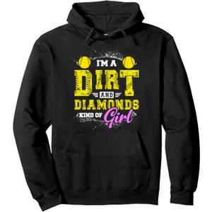 I'm a Dirt and Diamond Kind of Girl Softball Pullover Hoodie, S