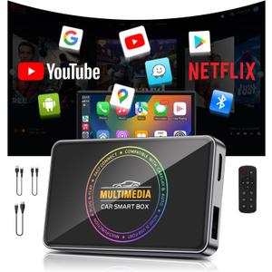 Dokjuan 4-in-1 Wireless CarPlay Adapter 2025 Ai Box Carplay 4K HDMI Out to TV/ PC/ Car, Dual 5G WiFi Split Screen, Plug & Play for OEM Wired CarPlay/ Android Auto Cars