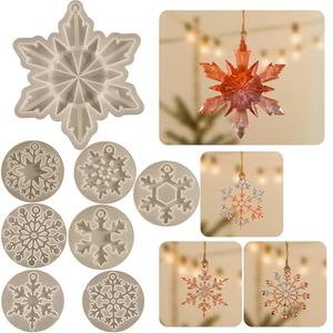 7 Pack Pendant Molds Snowflake Resin Mold - Resin Casting Silicone Molds for Home Decor & Candle Making Wave Spiral Mold