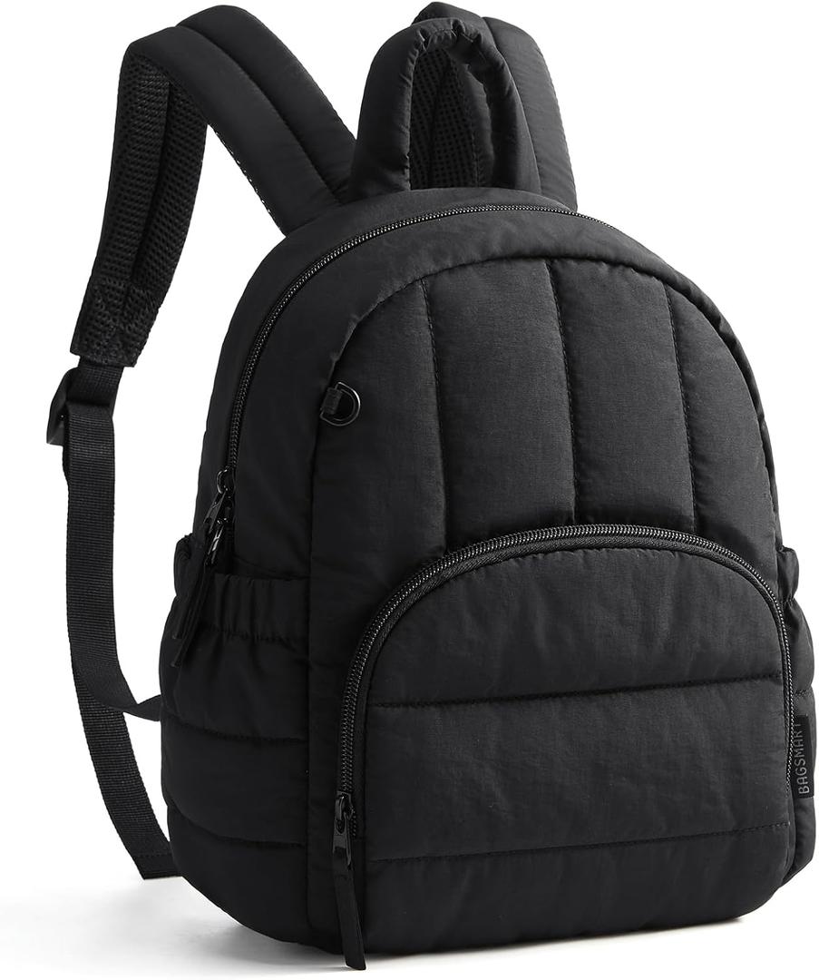 BAGSMART Mini Backpack for Women, Lightweight Puffer Small Backpack Purse, Quilted Casual Travel Daypack, Cute Water-Resistant Bookbag for Daily, Black