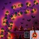6 FT 54 LED Halloween Lights, 8 Modes & Timer Battery Operated Halloween Pumpkins Lights with Willow Vine Twig Garland, 3D Waterproof Decorations Lights for Home Indoor Wall Fireplace Mantle Party