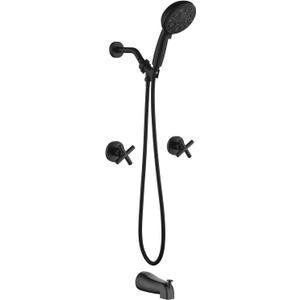2 Handles Tub Shower Faucet Set with 10 Spray Handheld Shower Matte Black Shower System with Tub Spout Single Handle 4.7 Inch Shower Handheld Shower Fixtures Tub and Shower Trim Kit