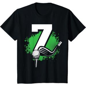 Kids 7th Birthday Boy Golf Player Golf 7 Years Old T-Shirt (Black) XS