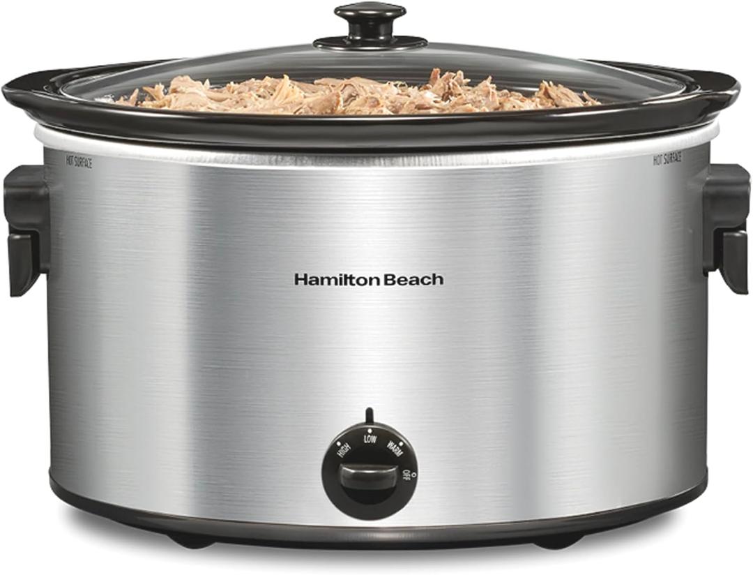 Hamilton Beach 10 Quart Slow Cooker with Folding Handles, Extra-Large Capacity, Serves 12+, Silver with Black Accents, R33190