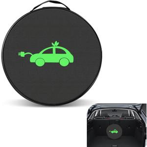 Car Tools Cable Bag, Waterproof Oxford Cloth Jumper Cable Bag, Portable EV Charger Storage Organizer, Cords Hoses Organizer with Handle for Car Trunk, Universal for Most Cars (Round) (1 PC)