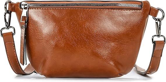 Slim Sling Bag for Women Fashion Shoulder Crossbody Purse Fanny Pack PU Leather Causal Chest Bum Bag Handbag, Brown, One Size