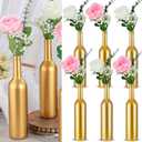 30 Pcs 6 Set Gold Vase Flower Centerpieces for Wedding Table Glass Wine Bottle Flower Vase Candle Holder with Artificial Rose Eucalyptus Baby's Breath for Wedding Reception Table Decor(Pink)