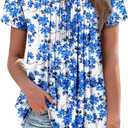 onlypuff Womens Flowy Tunic Tops Short Sleeve Shirts Round Neck Ladies Blouses Summer Fashon Trendy Top (Blue, M)