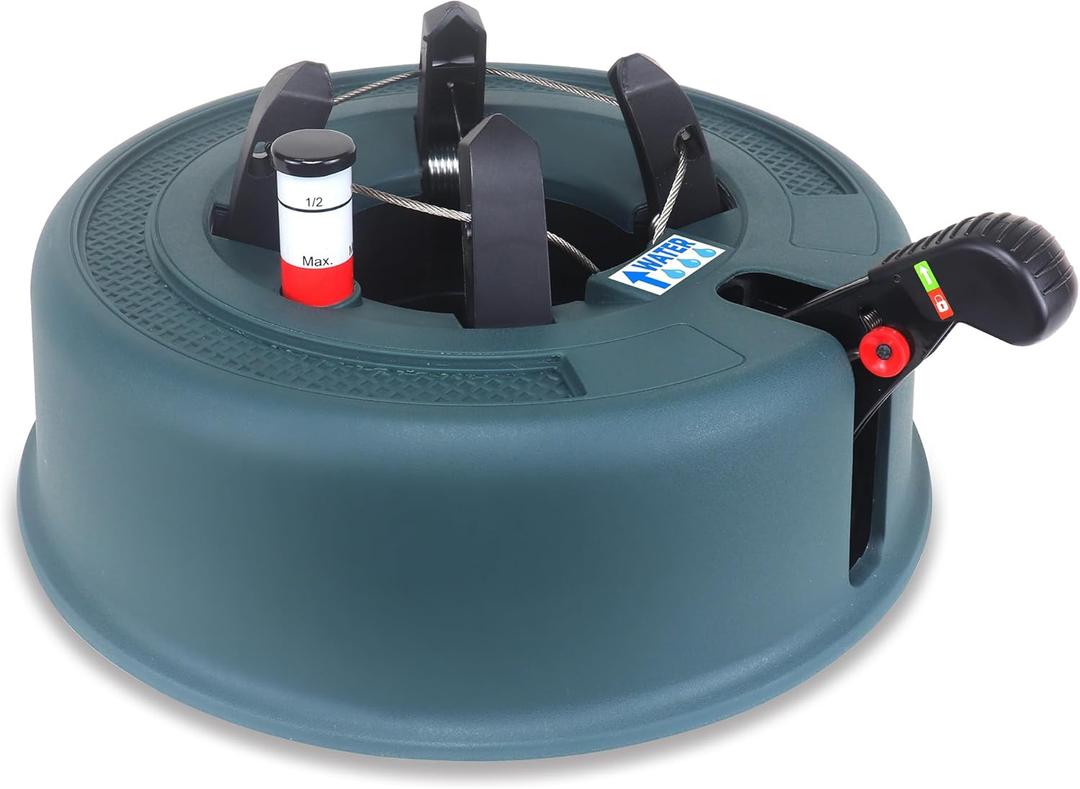 Christmas Tree Stand With Water Reservoir and Fast Clamp - Fits 6ft Tree with 5" Diameter - Equipped with a Water Level Indicator - No Assembly Required - Suitable for Indoor or Outdoor and can Accommodate both Real and Artificial Trees (Green)