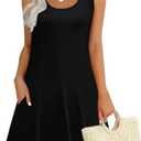 WEESO Womens Summer Dresses Loose U Neck Sleeveless Sundresses Dress with Pockets size XL, Black