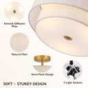 CALOKES 16" Double Drum Gold 3-Light Semi Flush Mount Ceiling Light, Classic Fabric Linen Shade Design for Living Room, Bedroom, Kitchen, Dining Room, Hallway and Entryway
