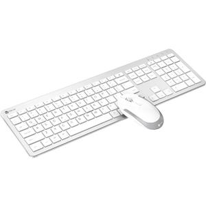 iClever Wireless Keyboard and Mouse, GK08 White Keyboard Mouse Combo, Ergonomic, Quiet, Full Size Design with Number Pad, 2.4G Connection for Mac, Windows and Computer