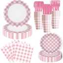 175-Piece pink Gingham Party Supplies Set | Disposable Plates, Napkins, Cups, Cutlery for 25 Guests |Stylish Wedding Birthday Party Decorations (pink)