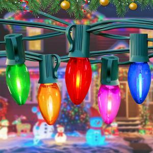 C7 Multicolor LED Christmas Lights Outdoor, 25Ft LED Colored Christmas Tree Lights Waterproof with 25+2 LED Bulbs for Indoor Outdoor Christmas Decorations for Light up Christmas Tree Home Yard, 0.6W