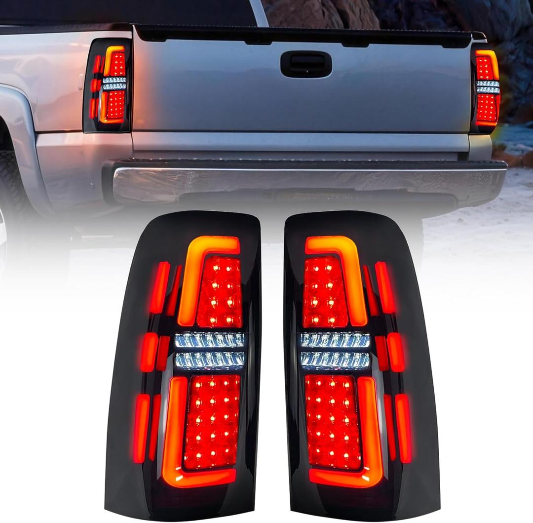 MEGAIE DOT Approved Smoked LED Tail Light Assembly Compatible with 1999-2006 Chevy Silverado 1500 2500 and 1999-2002 GMC Sierra 1500 2500 3500