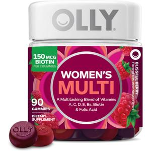 OLLY Women's Multivitamin Gummy, Vitamins A, D, C, E, Biotin, Folic Acid, Adult Chewable Vitamin, Berry Flavor, 45 Day Supply - 90 Count (EXP 02-MAR-2027)