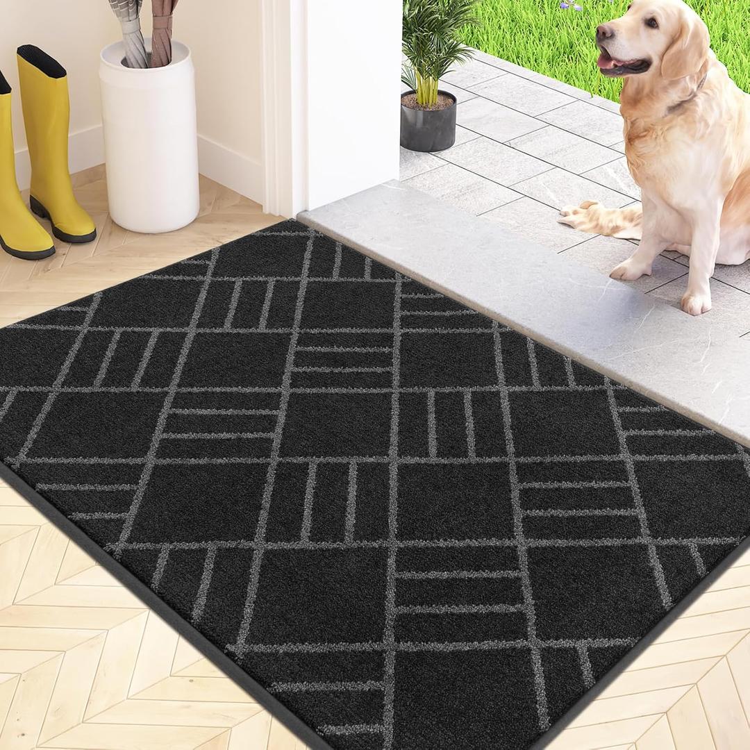 Non Slip Entryway Rug 20" x 32", Dirt Trapper Door Mat, Inside Washable Rug for Kitchen, Bathroom, Bedroom, Floor (1'8" x 2'8" (Rectangular), Charcoal)