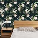 Dark Green and Gold Tropical Jungle Peel and Stick Removable Vinyl Wallpaper - 17.7in x 9.8ft
