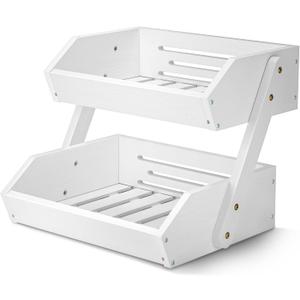 G.a HOMEFAVOR Fruit Basket for Kitchen, 2-Tier Fruit Bowl for Kitchen Counter, Vegetable Storage Stand for Fruit Shop, 15 mm Thickness (WHITE)