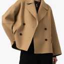 utcoco Women Cropped Wool Pea Coats Notched Lapel Double Breasted Crop Woolen Trench Coat Short Jackets with Pockets, M