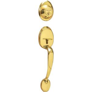 SCHLAGE Dexter by Schlage JH58BAR605 Barcelona Exterior Handleset with Deadbolt, Bright Brass