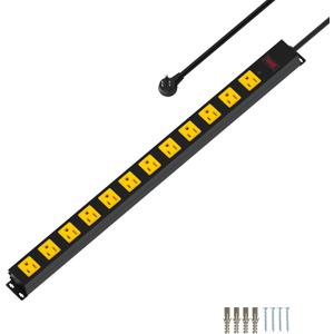 Metal 12 Outlet Mountable Power Strip, Surge Protector Heavy Duty Cord Wide Spaced and Wall Mount Metal Powerstrip for Outdoor, Desk, Garage, Industrial, Shop and Indoor (6ft)