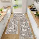 XLHOMO Kitchen Mats for Floor, Non Slip Brown Nappa Leather Kitchen Rugs Sets of 3, Farmhouse Washable Kitchen Runner Rugs Stain Resistant for Kitchen, Laundry Room, Bathroom, Entryway Carpet Decor (17*30+17*47+17'*59")