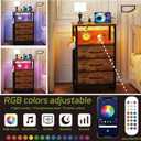runjuly Night Stand Set 2, Nightstand with LED Lights and Fabric Drawers, Matching End Tables with Charging Station USB C Port, Bedside Tables with Hooks for Bedroom, Rustic Brown