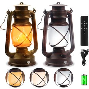 Wondrastical 2 Pack Bronze Vintage 4 Modes LED LanternsRechargeable Flickering Flame Lights Decorative Outdoor&Indoor, Remote Control Waterproof Hanging Lantern for Camping,Patio Garden Pathway