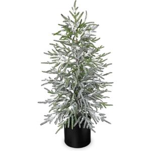 3FT Snow Flocked Artificial Norfolk Pine Christmas Tree in Pot, Real Touch Artificial Topiary Tree Small Faux Tabletop Christmas Tree for Front Porch Kitchen Home Indoor Outdoor Decor