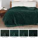 Exclusivo Mezcla King Size Flannel Fleece Blanket, Super Soft Striped Jacquard Bed Blanket, Lightweight Fuzzy Cozy for All Seasons, 90x104 Inches, Forest Green