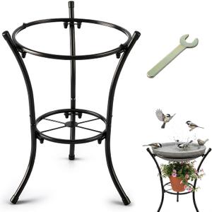 16" Tall Metal Bird Bath Stand, 2-Tier Wrought Iron Plant & Gazing Ball Stand with 6 Non-Slip Pads, Sturdy Multi-Use Flowerpot Holder for Outdoor Indoor Garden Patio