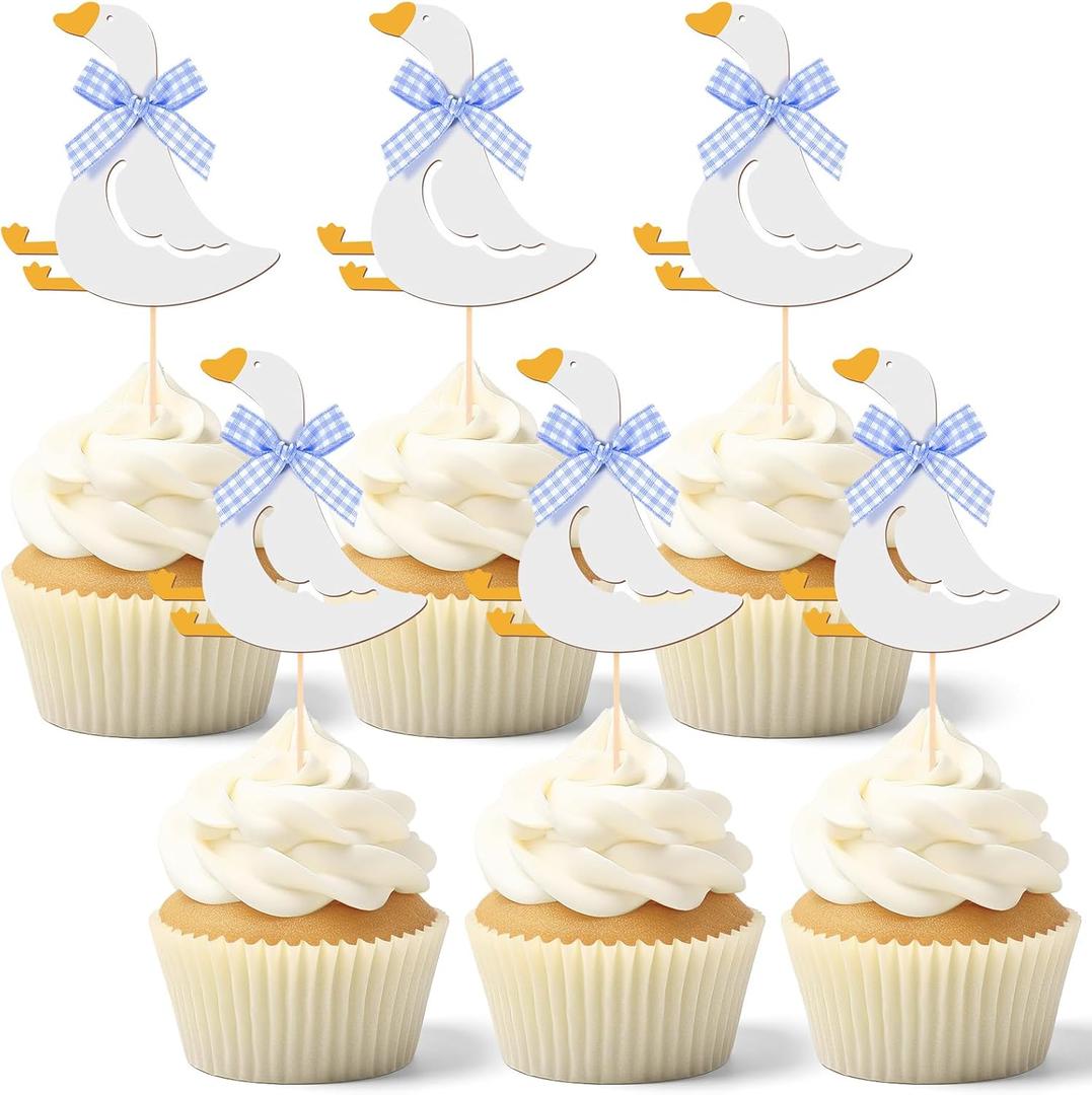 Honeydak 36 Pcs Silly Goose Cupcake Topper Silly Goose Baby Shower Decorations for Cake Decorations Birthday Party Supplies(Blue)