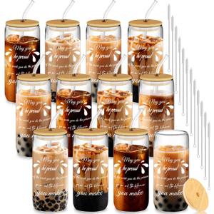 12 Set Employee Appreciation Gifts, Inspirational Thank You Gifts for Women Best Friends, Teacher, Nurse, Boss, Staff - Farewell Gifts for Coworkers, 20oz Glass Cups w/ Lids Straws (May You)