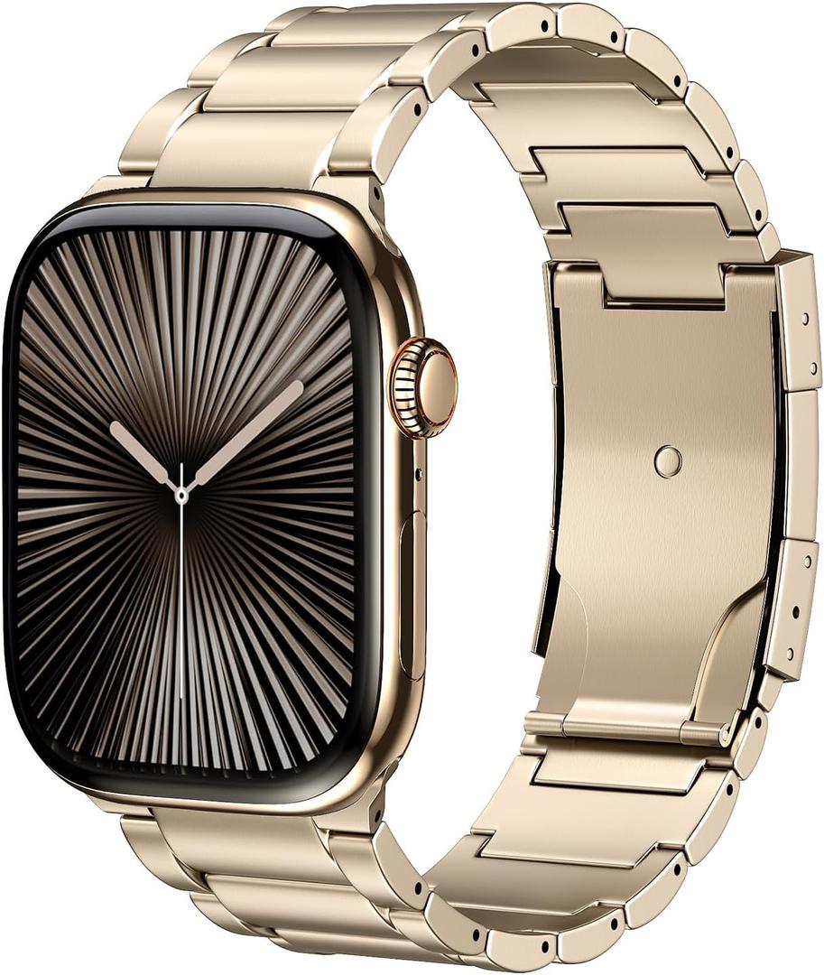 Titanium Band Replacement Compatible with Apple Watch Band Ultra 3 Ultra 2/Ultra 49mm,iWatch Series 11/10 46mm,9/8/7 45mm,SE3/SE2/SE/6/5/4 44mm,3/2/1 42mm, Titanium Watch Band, Champagne Gold