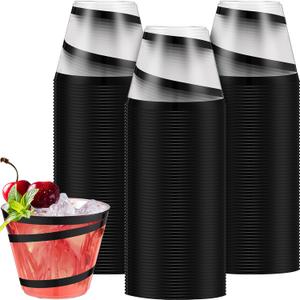 Gejoy 9 oz Rimmed Swirl Plastic Cups Disposable Wine Drinking Cups Clear Elegant Wedding Tumblers for Engagement Single Party Supplies(Black)