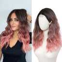 BUPPLER Wig 18 Inch Medium Length Wigs for Women Middle Part Synthetic Hair Wavy Wig with Upgraded Strands,Natural Hair Wigs for Daily Party/Halloween Use 18Inch,Dark to Pink Ombre