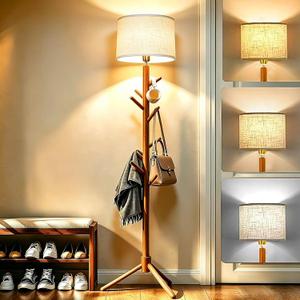 Floor Lamp with Coat Rack, 2-in-1 Entryway Tall Lamp 3 Color Dimmable 78.8" Standing Lamps with 6 Hooks & Triangular Base for Living Room Corner, Bedroom, Small Apartments & Foyers