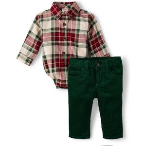 Gymboree baby-boys And Newborn Button Down Shirt and Pants, 2 Piece Outfit (3-6 Months, Red/Green Plaid)