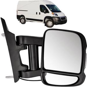 Right Passenger Side Extended Long Arm Mirror Assembly 8Pins Compatible with Ram Promaster 1500 2500 3500 20142023 Power Heated Glass Turn Signal Light Manual Folding, No blind spot